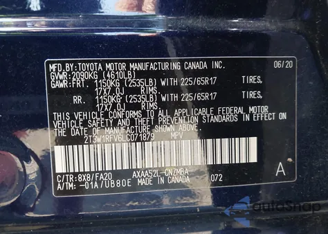 2020 Toyota Rav4 Xle/Xle Premium z USA, uszkodzony, nr VIN 2T3W1RFV6LC071879